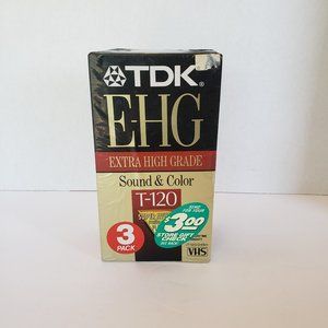 TDK EHG Extra High Grade 3 Pack VHS Tape T-120 Sealed New Blank